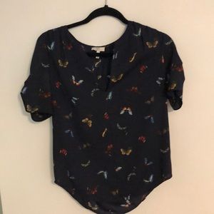Joie Blouse Navy with Butterflies S EUC